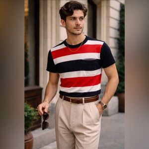 Oscar de la Renta Active Vintage Rugby Striped Tee Designer Basics 80’s Luxury
